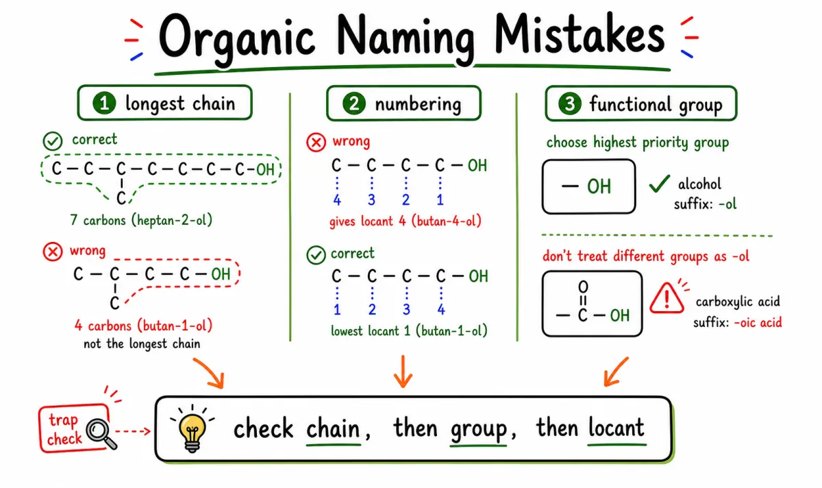Organic naming mistakes diagram