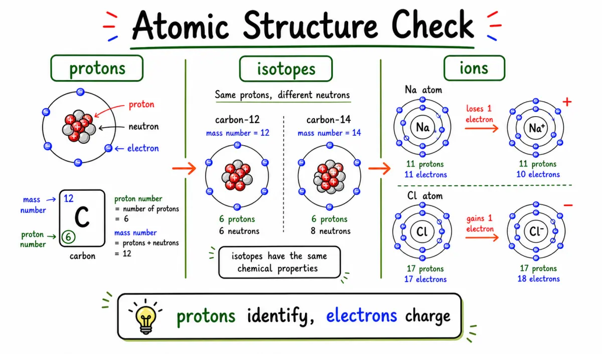 CAIE AS Chemistry Atomic Structure: Protons, Electrons, Isotopes, and Ions study diagram