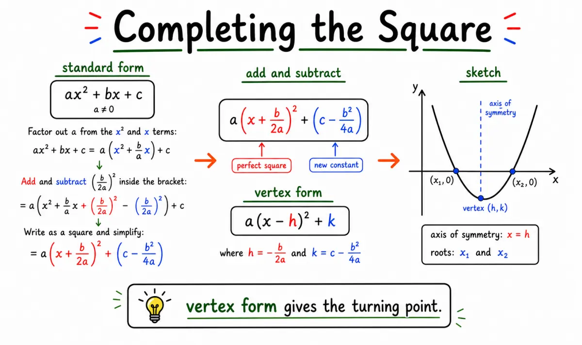 CAIE AS Maths Pure 1 Quadratics: Completing the Square and Sketching Graphs study diagram