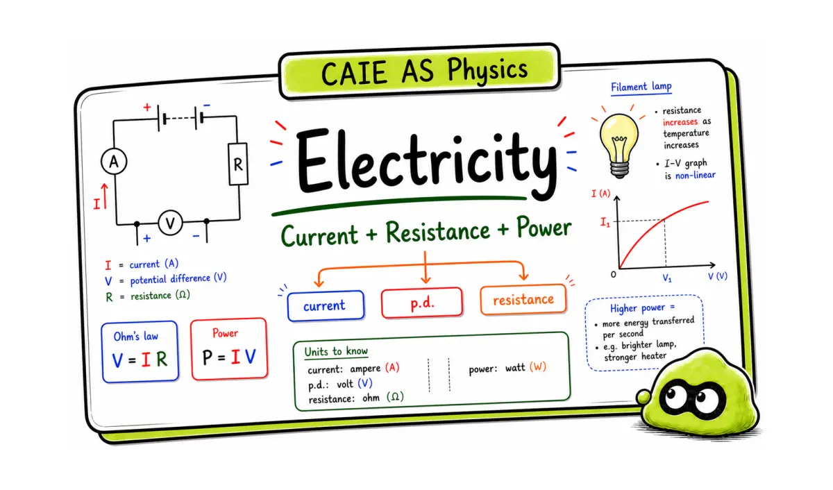 CAIE AS Physics Electricity: Current, Potential Difference, Resistance, and Power