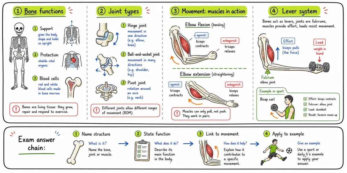 IB SEHS SL Skeletal System: Bones, Joints, and Movement study diagram