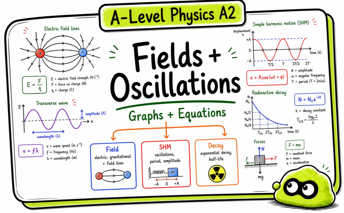 A-Level Physics Fields, Oscillations, and Nuclear Physics: Diagrams and Exam Method