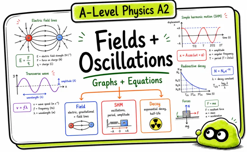 A-Level Physics Fields, Oscillations, and Nuclear Physics: Diagrams and Exam Method