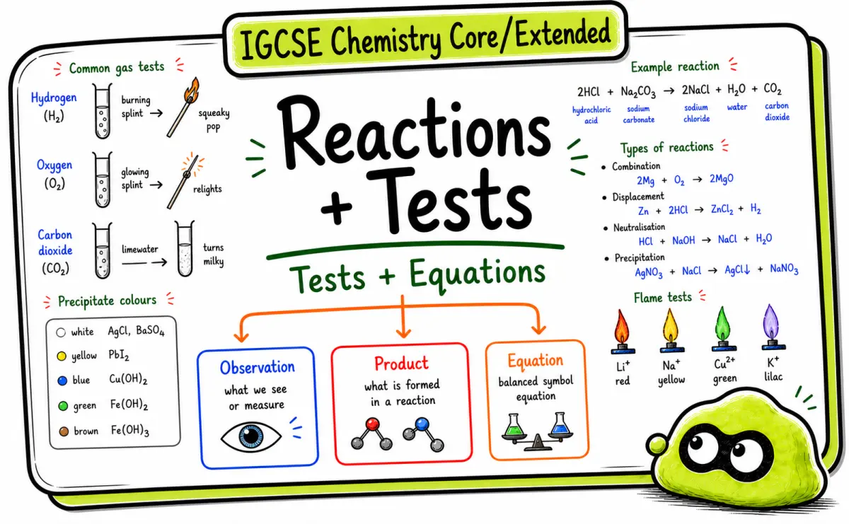 IGCSE Chemistry Reactions, Tests, and Equations: From Observations to Balanced Answers