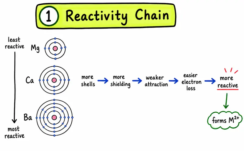 CAIE AS Chemistry Group 2 hand-drawn reactivity explanation chain