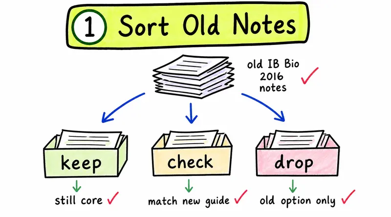 IB Biology 2016 to 2025 syllabus hand-drawn old notes sorting guide