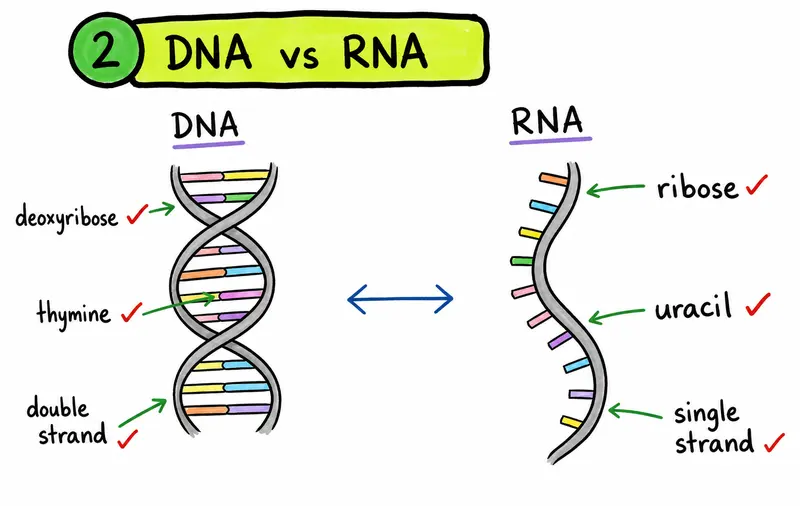 IB Biology hand-drawn DNA versus RNA structure comparison