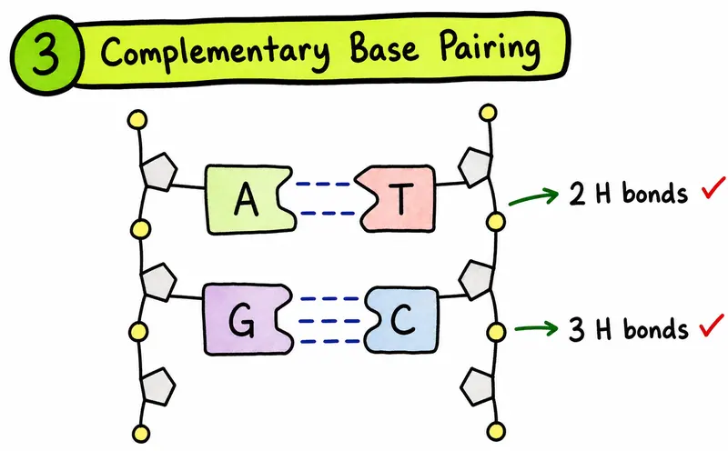 IB Biology hand-drawn complementary base pairing and hydrogen bonds
