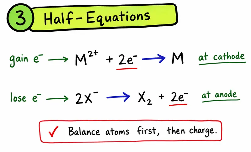 IGCSE Chemistry electrolysis half-equations