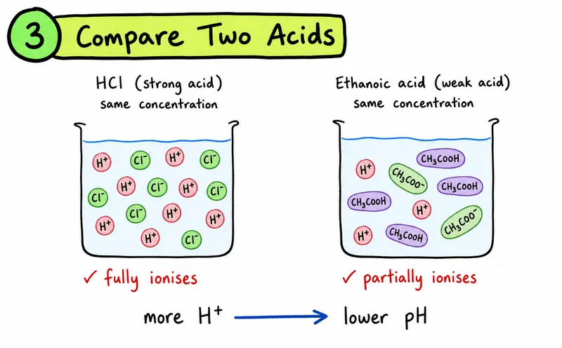 IB Chemistry strong acid and weak acid pH comparison