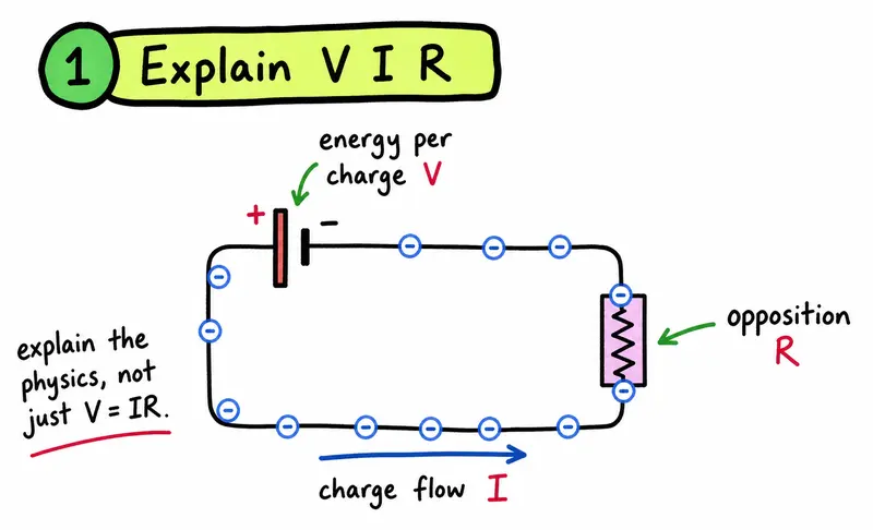 IB Physics circuit explanation linking voltage current and resistance