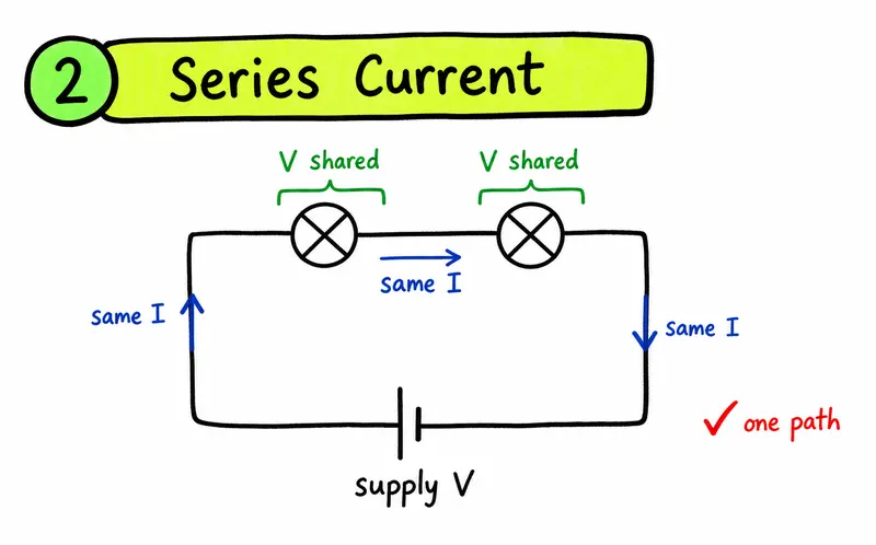 IB Physics series circuit showing same current through each component