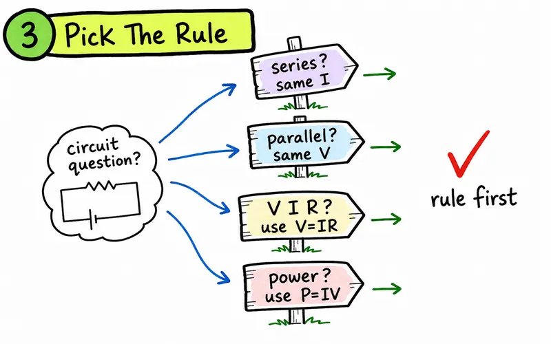 IB Physics circuit question rules for series parallel Ohm law and power