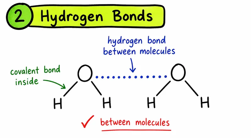 IB Biology hydrogen bonds between neighbouring water molecules