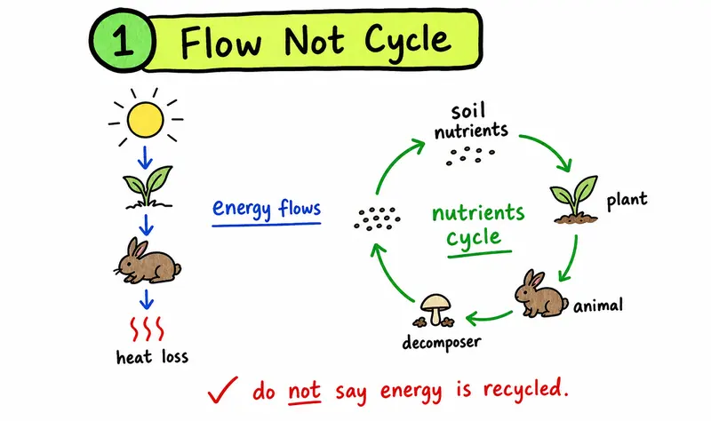 IB Biology ecology energy flow versus nutrient cycling