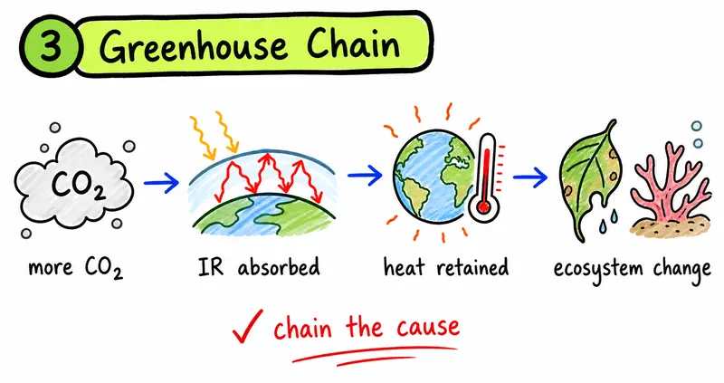 IB Biology greenhouse gas cause and effect chain