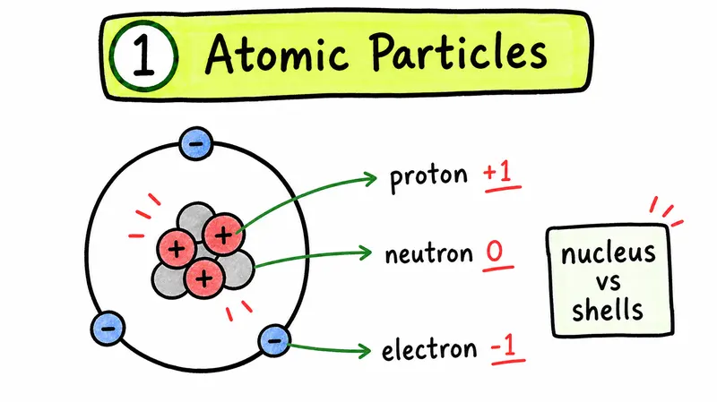 CAIE AS Chemistry hand-drawn atomic particles proton neutron electron guide