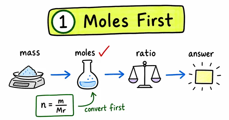 IB Chemistry calculations hand-drawn moles first route guide