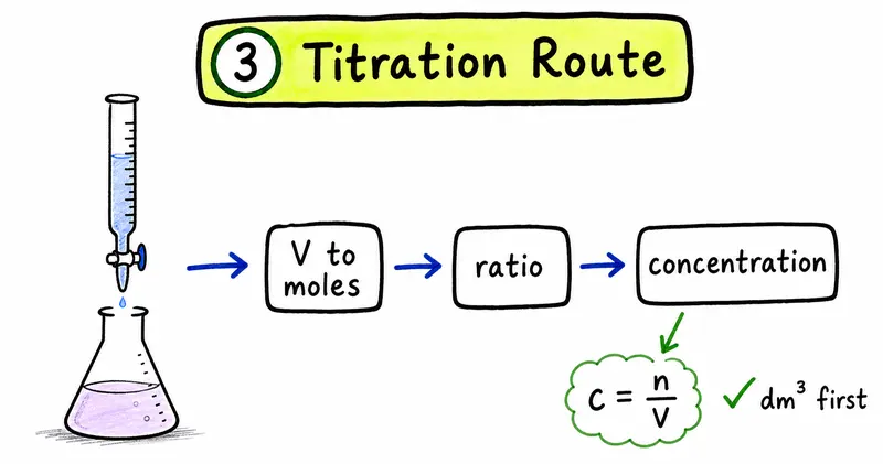 IB Chemistry calculations hand-drawn titration route concentration guide