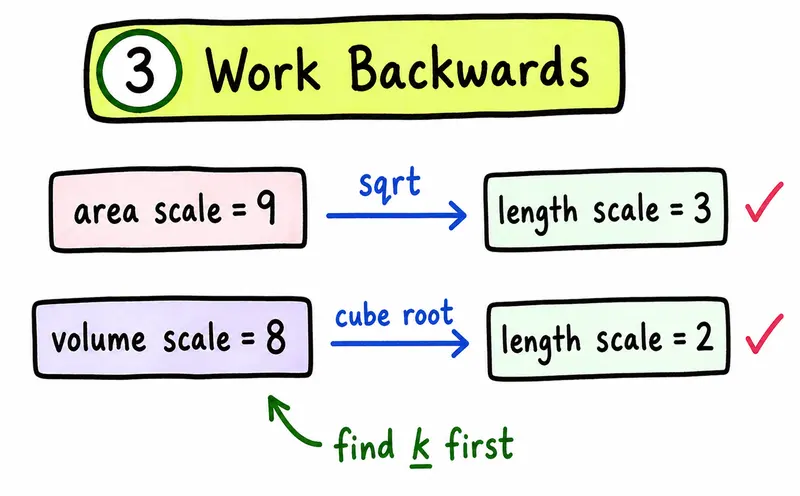 IGCSE Maths hand-drawn reverse scale factor square root cube root guide
