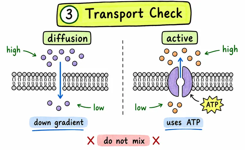 IB Biology SL hand-drawn diffusion active transport comparison guide