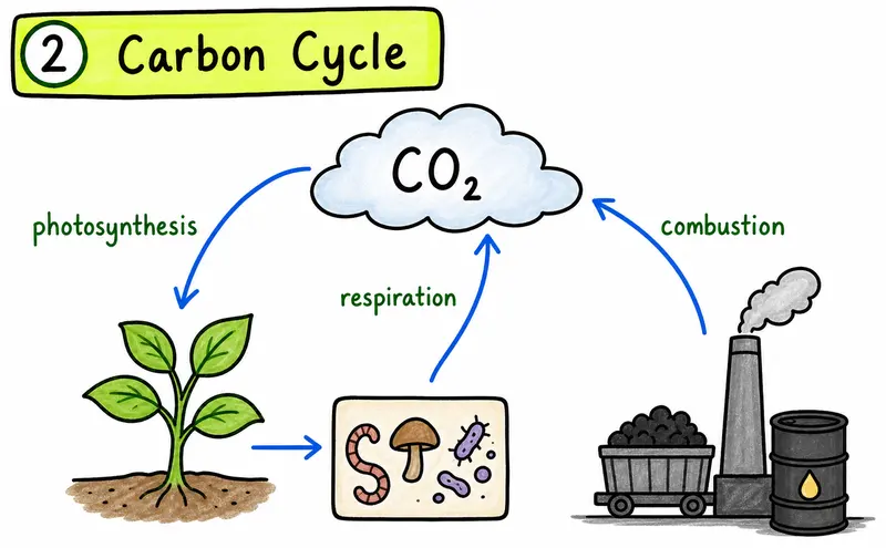 IB Biology SL ecology hand-drawn carbon cycle photosynthesis respiration combustion guide