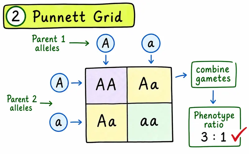 IB Biology SL genetics hand-drawn Punnett square inheritance guide