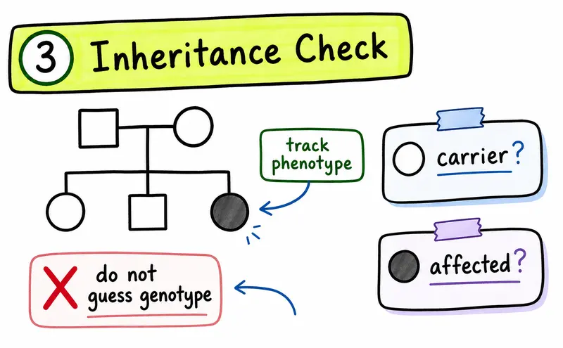 IB Biology SL genetics hand-drawn pedigree inheritance check guide