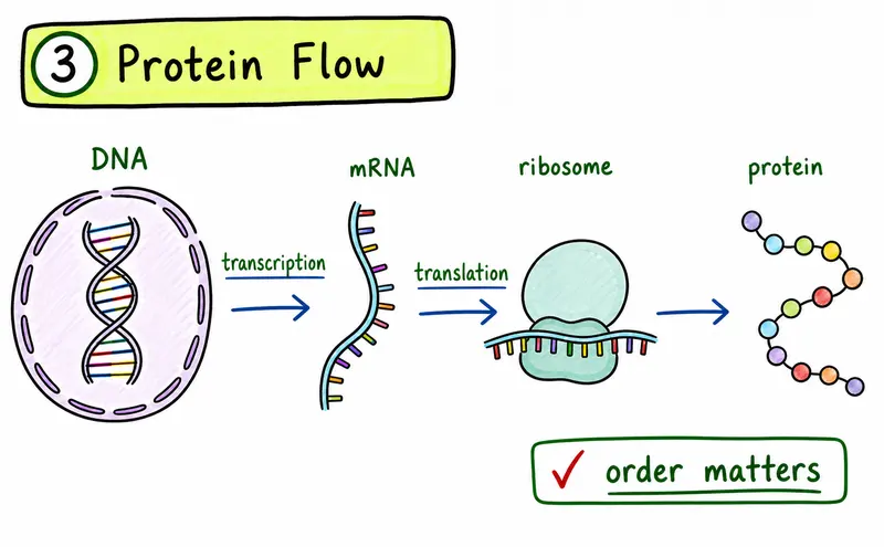 IB Biology SL nucleic acids hand-drawn protein synthesis flow guide