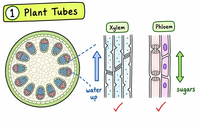 IB Biology SL plant biology hand-drawn xylem phloem transport guide