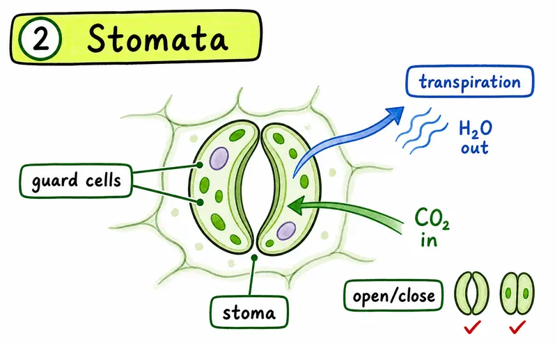 IB Biology SL plant biology hand-drawn stomata guard cells transpiration guide