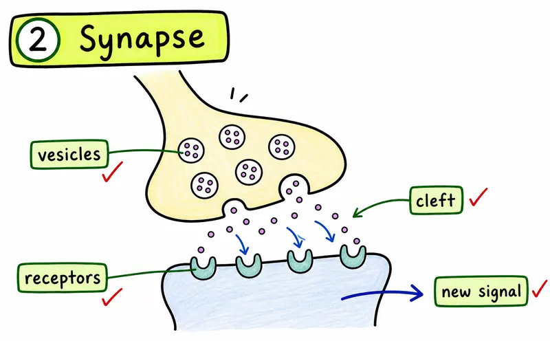 IB Biology SL animal physiology hand-drawn synapse neurotransmitter guide