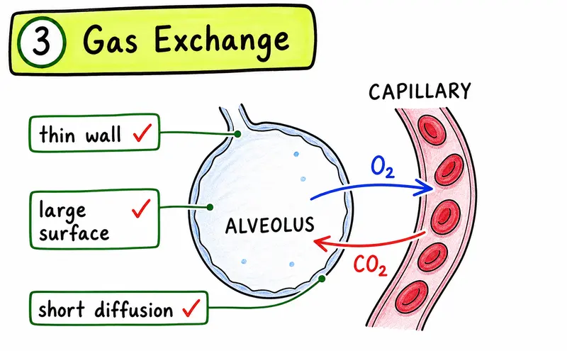 IB Biology SL human physiology hand-drawn alveolus gas exchange guide