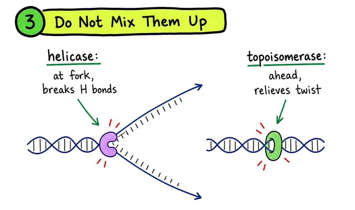 IB Biology topoisomerase vs helicase comparison diagram