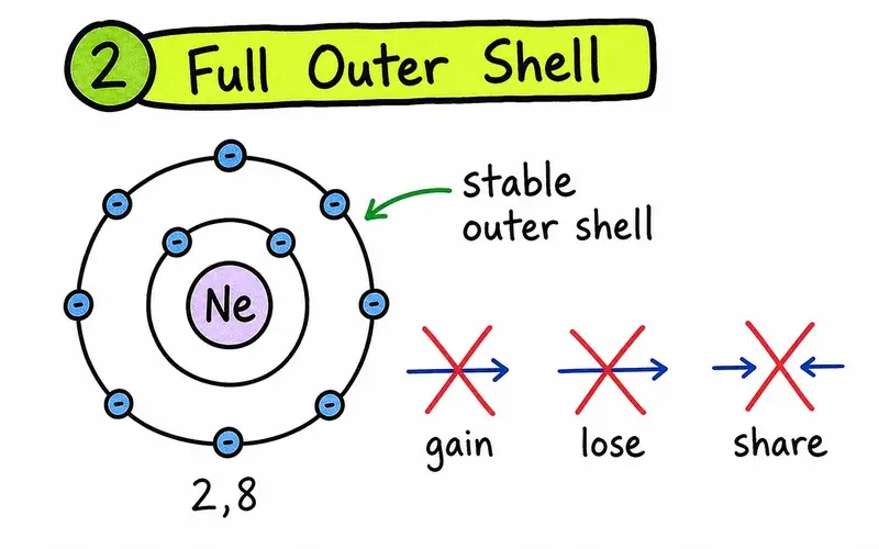 IB Chemistry noble gas full outer shell and low reactivity diagram