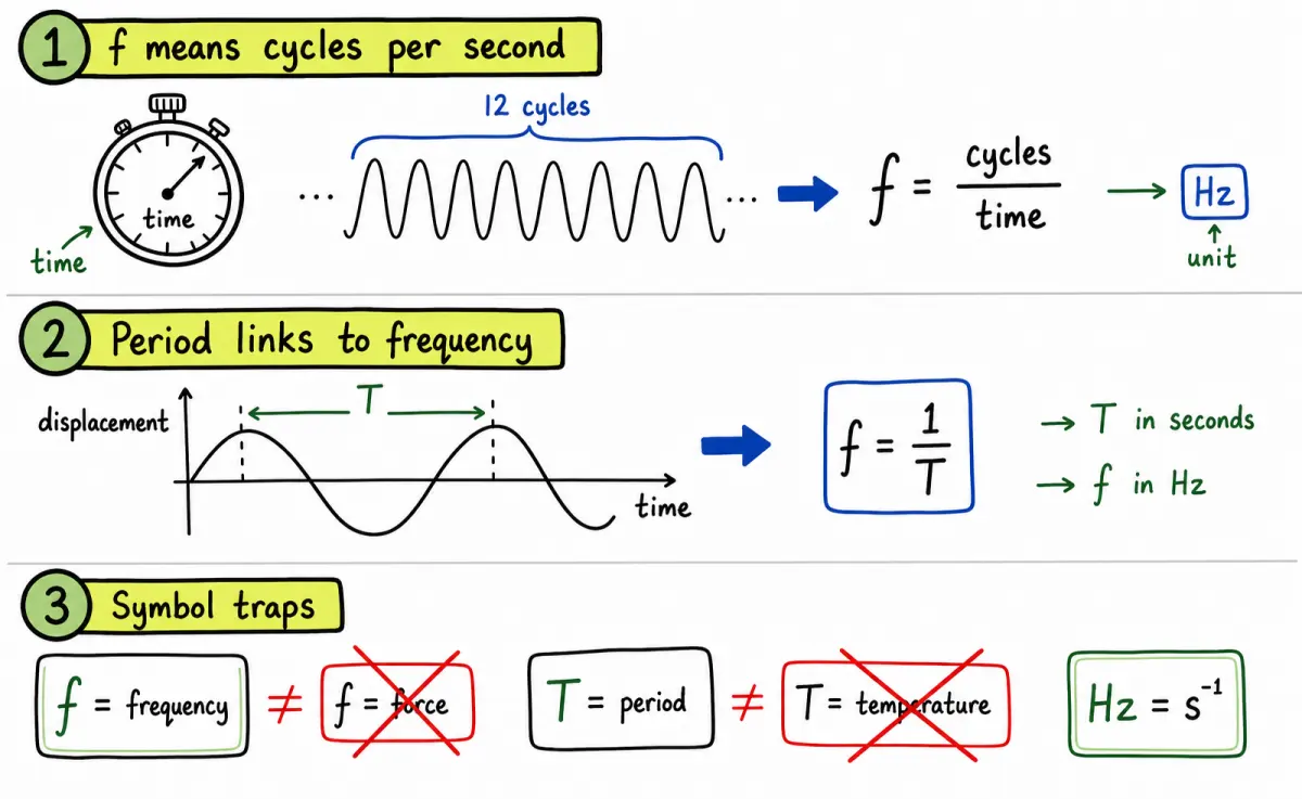 IB Physics frequency symbol, period and hertz revision diagram
