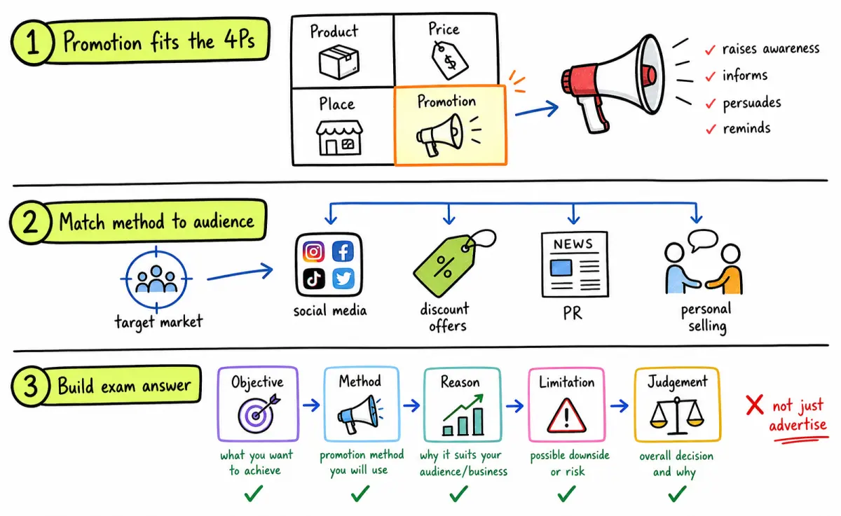 IB Business Management promotion strategy and 4Ps diagram