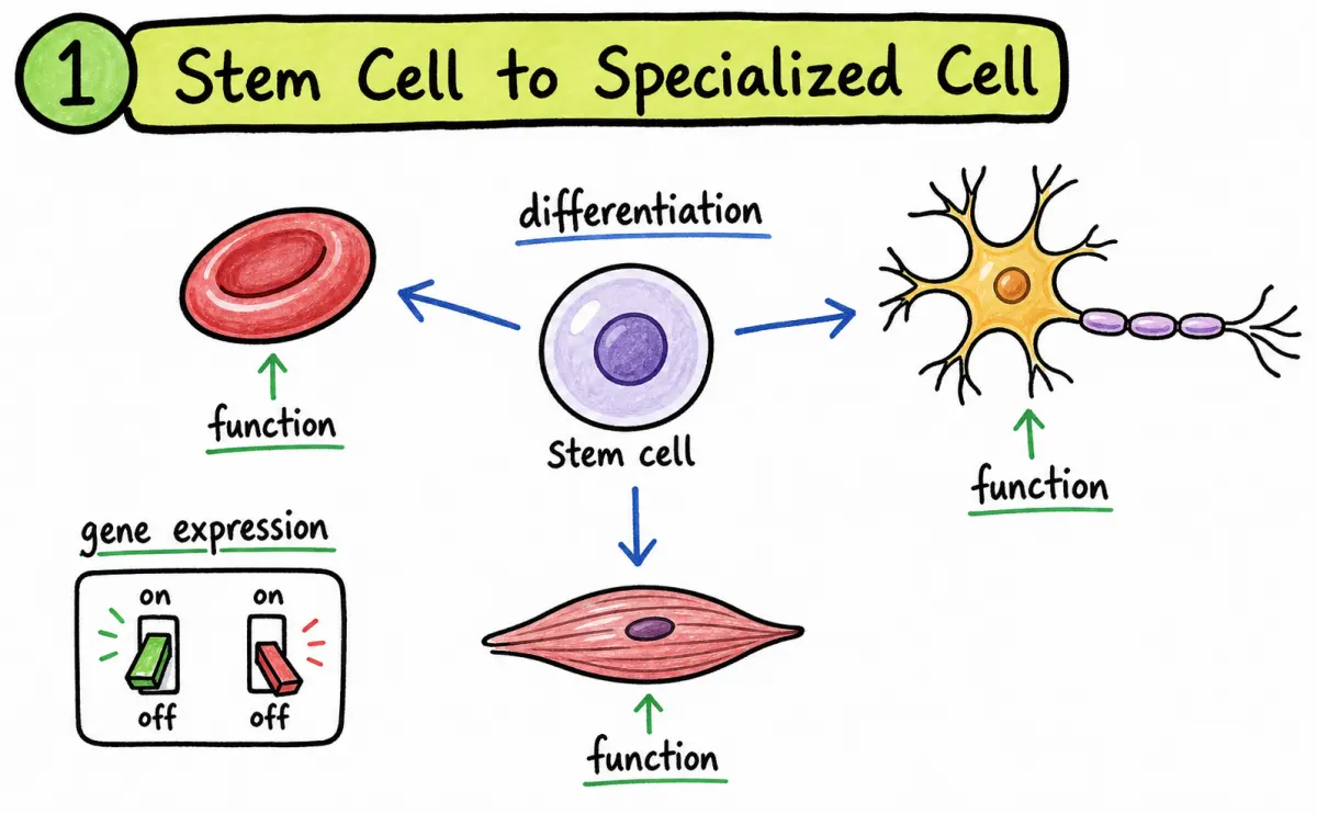 IB Biology cell specialization and differentiation diagram