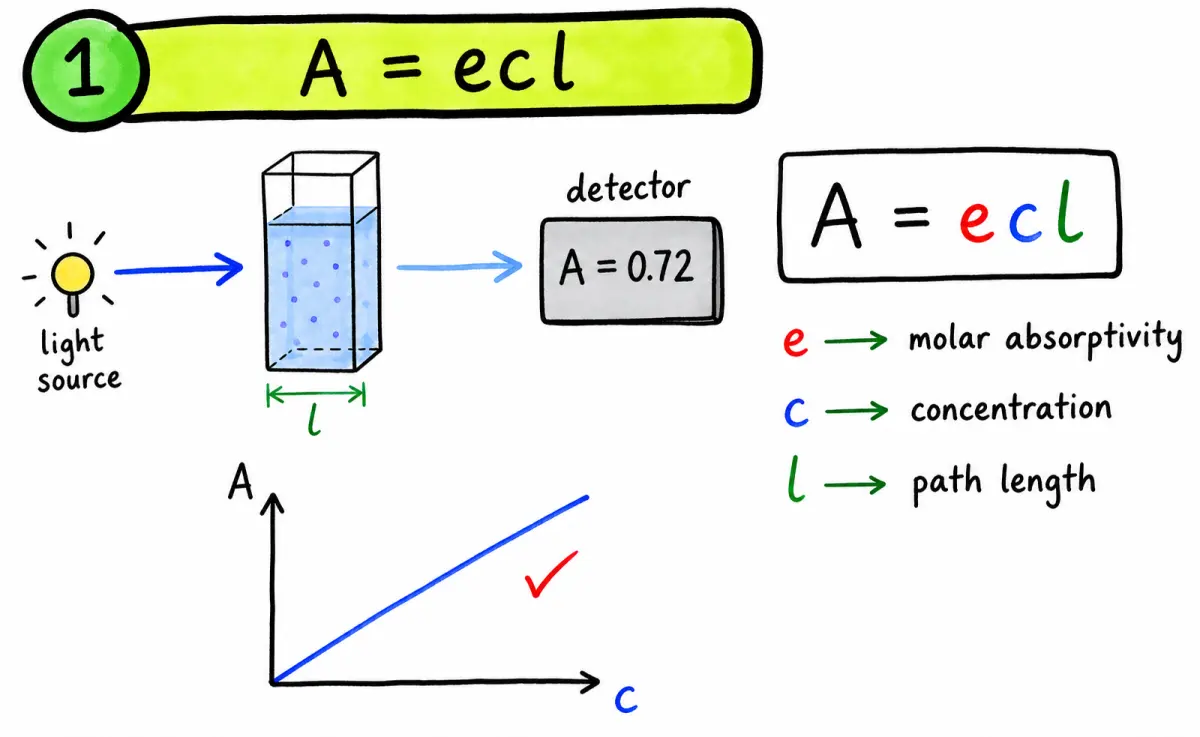 A-Level Chemistry Beer-Lambert law and molar absorptivity diagram
