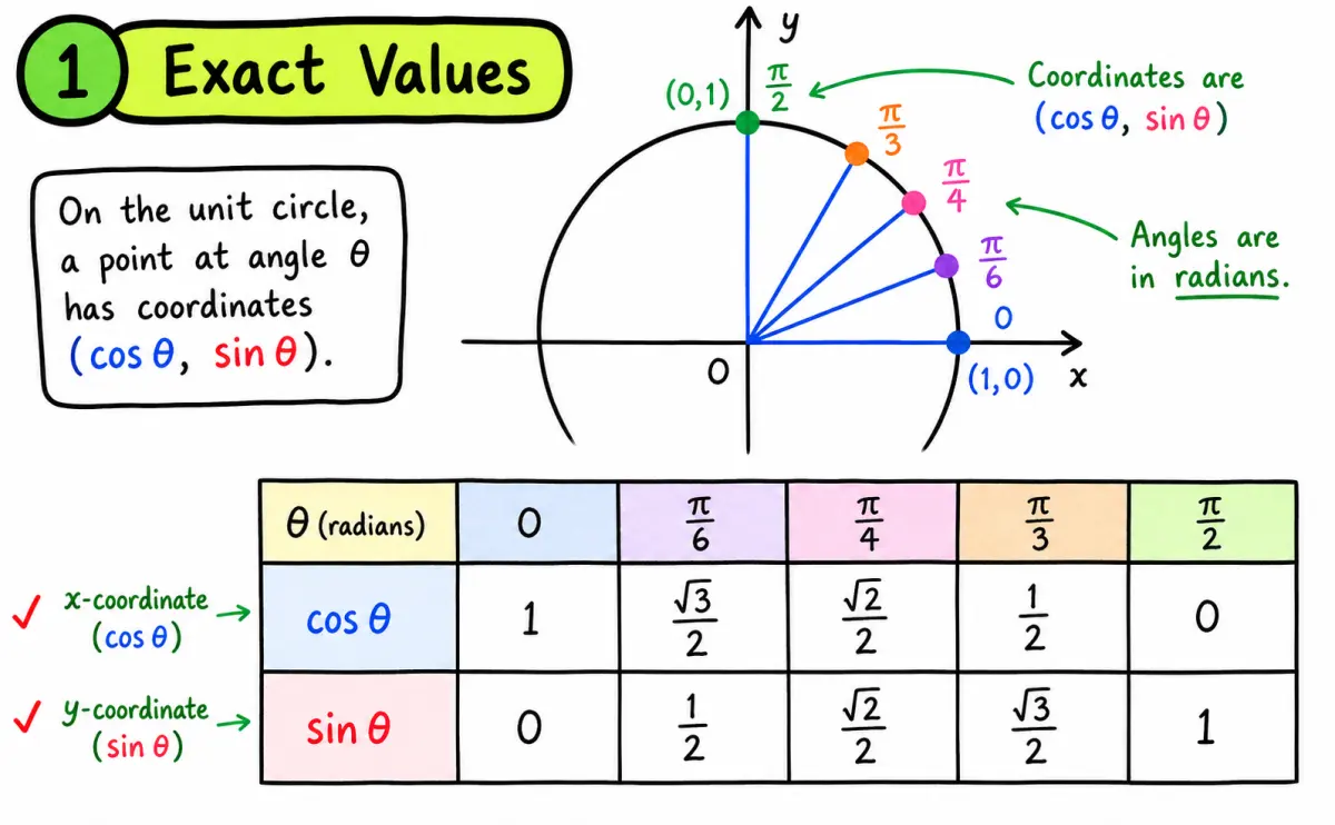 IB Maths AA unit circle exact values study diagram