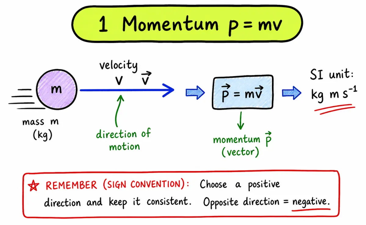 IB Physics momentum p equals mv vector direction and units