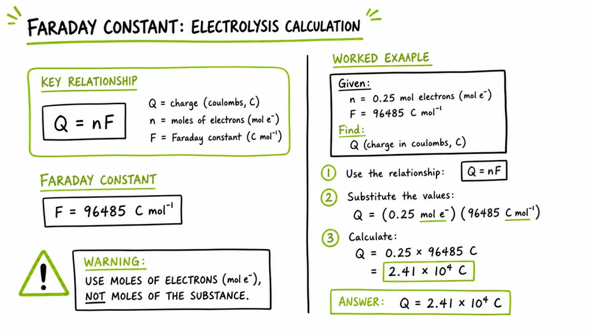 Faraday constant worked electrolysis calculation