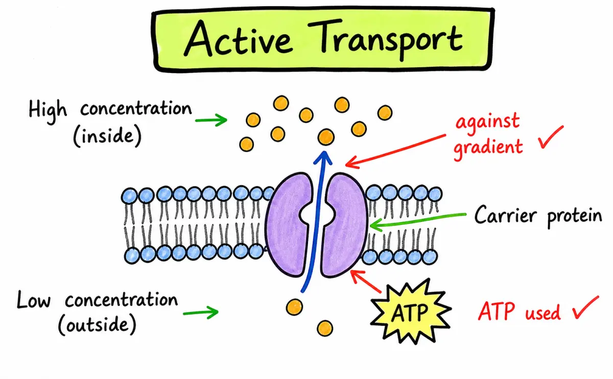 Active transport using ATP and a carrier protein