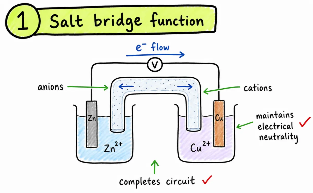 Salt bridge function: ion movement and electron flow