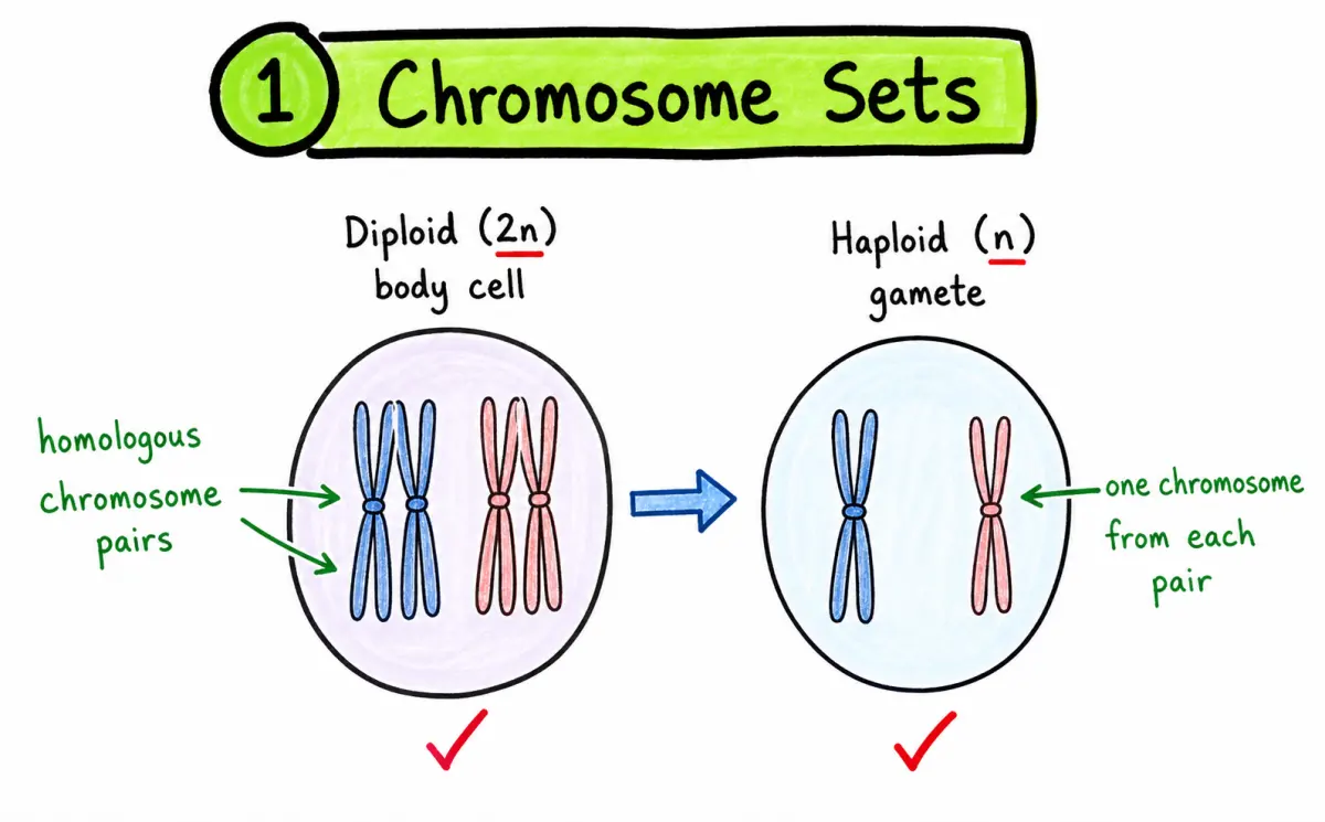 Diploid and haploid chromosome sets diagram