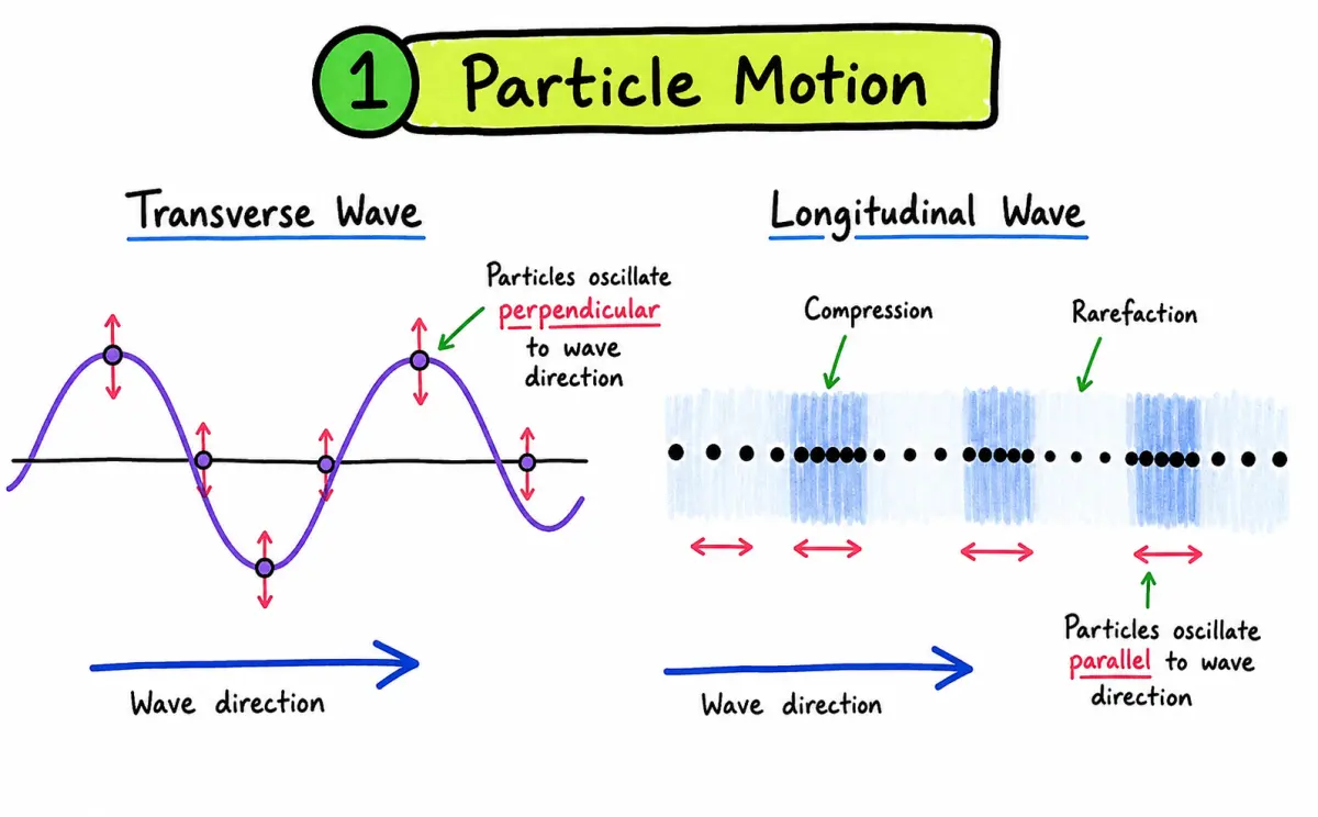 Transverse and longitudinal particle motion diagram