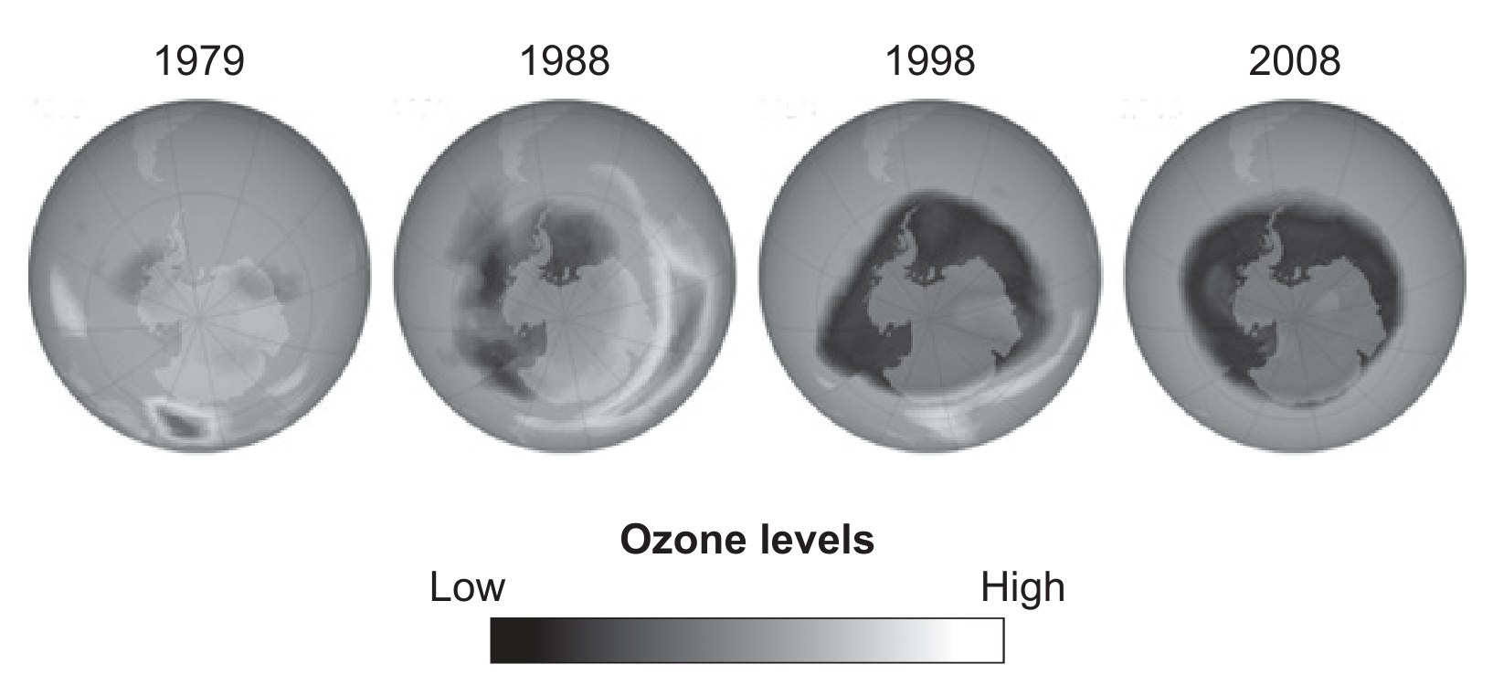 Figure 7: Changes in the ozone hole from 1979 to 2008.