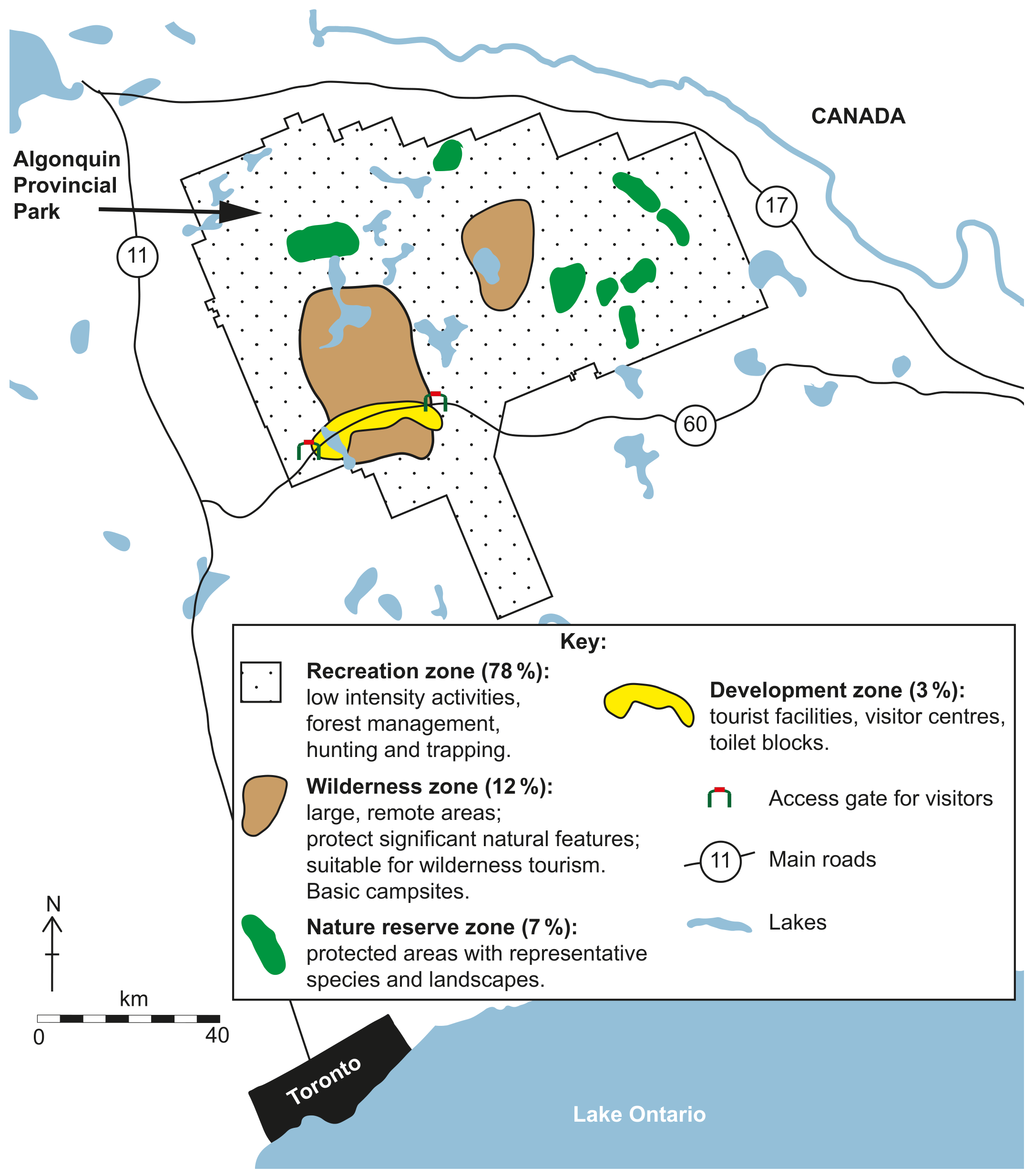 Figure 1(b): Map of Algonquin Provincial Park, Canada