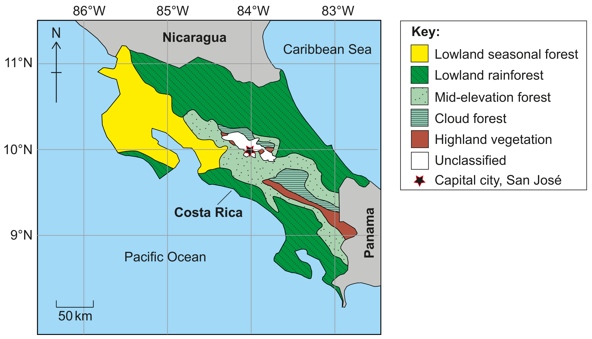 Figure 3(a): Main vegetation zones in Costa Rica
