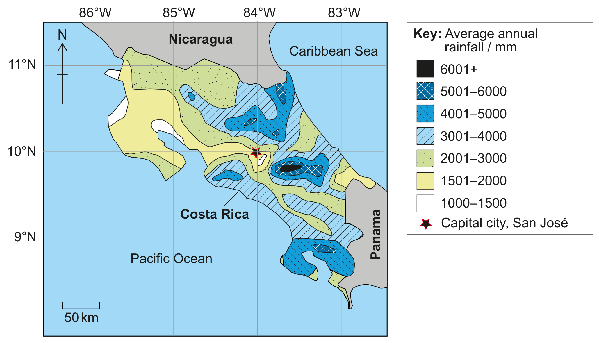 Figure 3(c): Average annual rainfall in Costa Rica